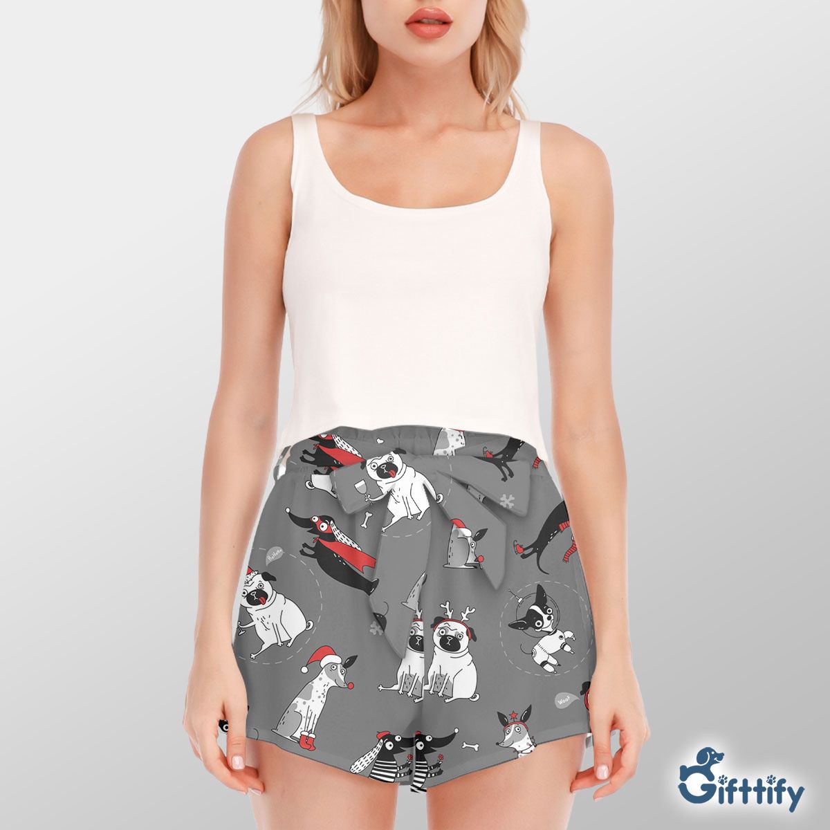 Funny Dogs With Christmas Clothing And Snow Waist Shorts