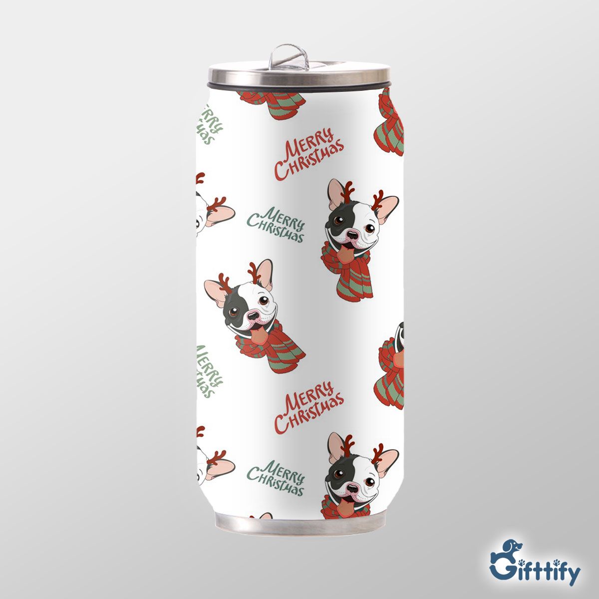 Cute Bull Dog Christmas With Santa Clothing Can Thermos Cup