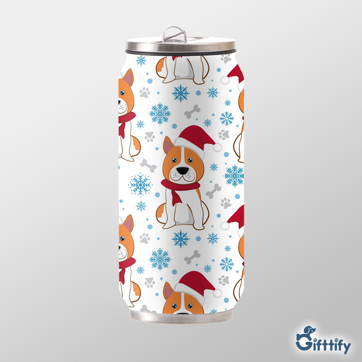 Cute Corgi Christmas In Santa Clothing And Snow Can Thermos Cup