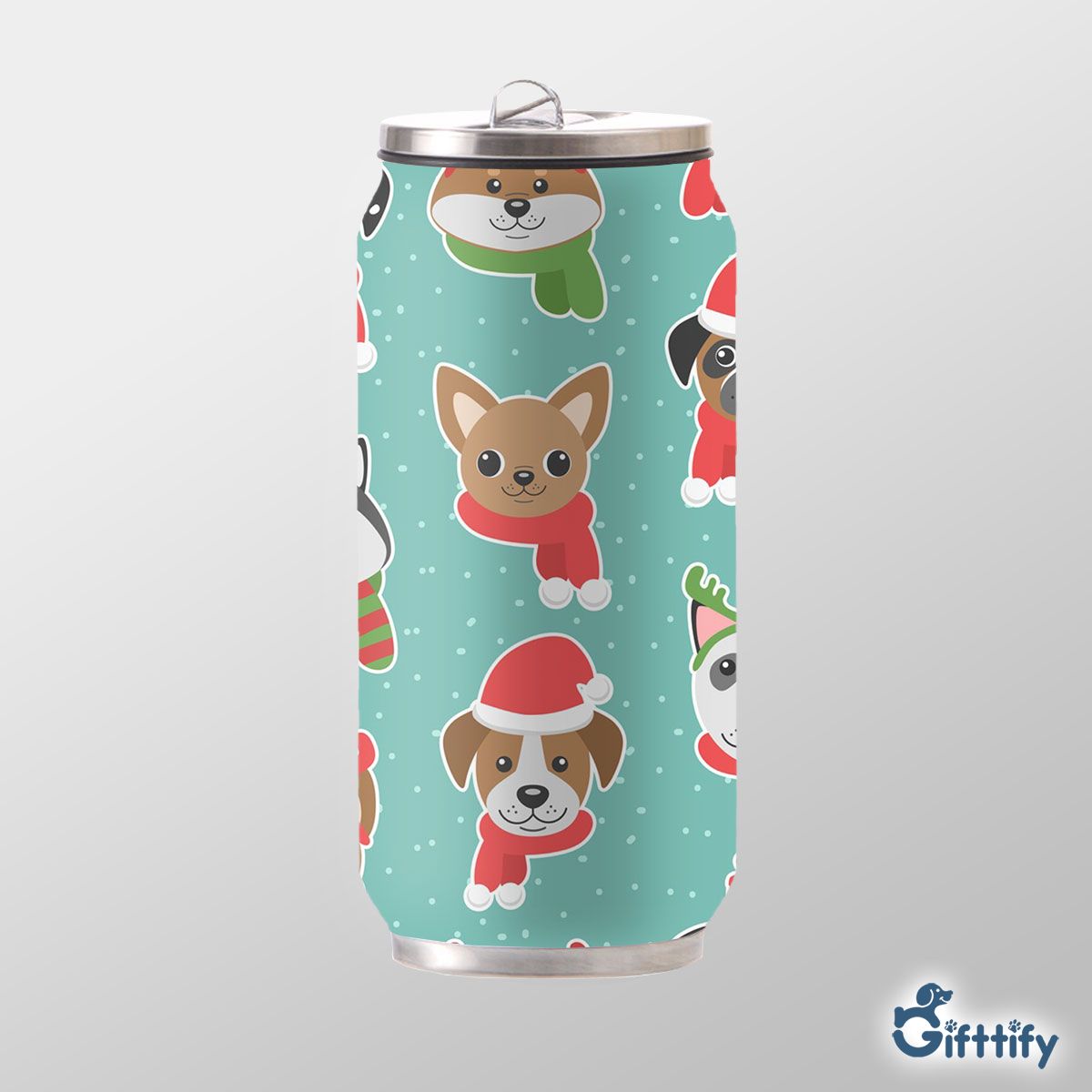 Cute Dog Christmas In Santa Clothing And Snow Can Thermos Cup