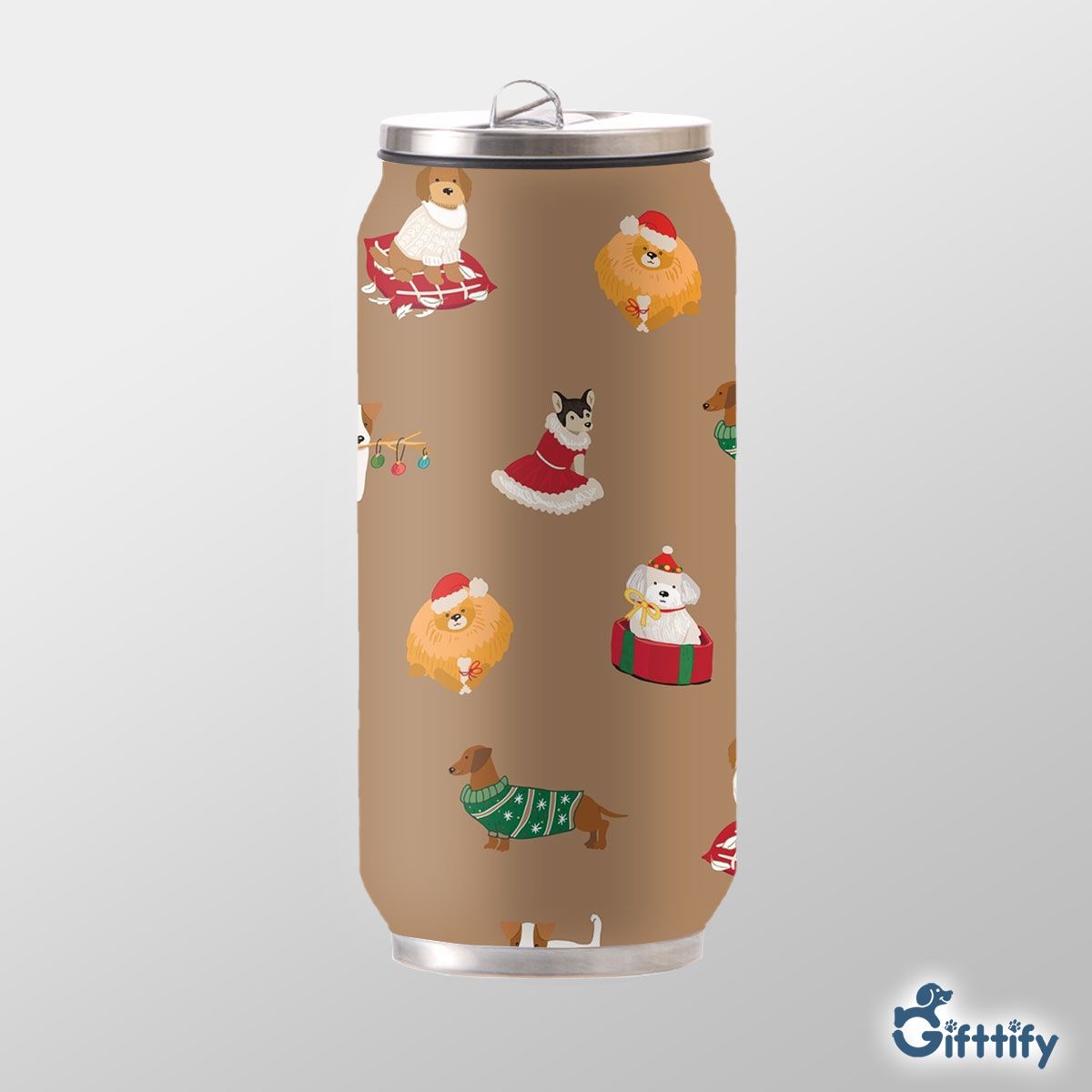 Cute Dog In Christmas Clothing Can Thermos Cup