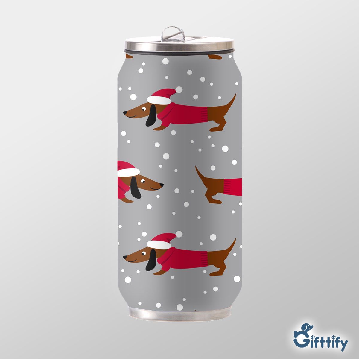 Dachshund Christmas In Santa Clothing With Snow Can Thermos Cup