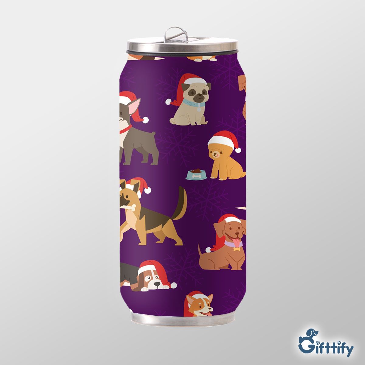 Funny Dogs Christmas With Santa Hat And Snow Can Thermos Cup