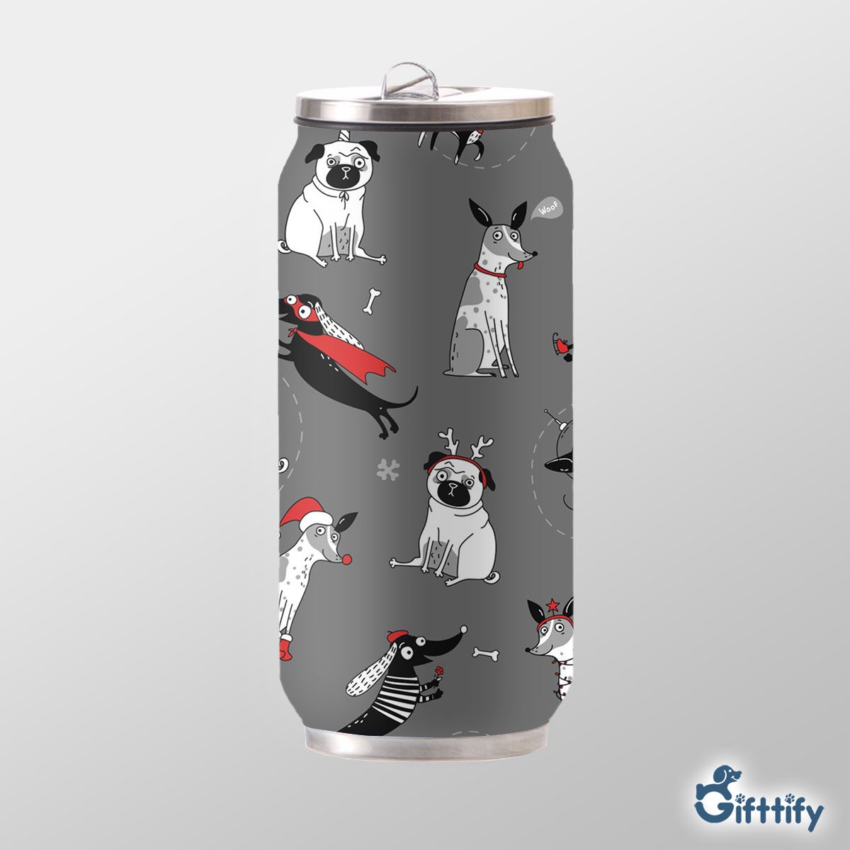 Funny Dogs With Christmas Clothing And Snow Can Thermos Cup