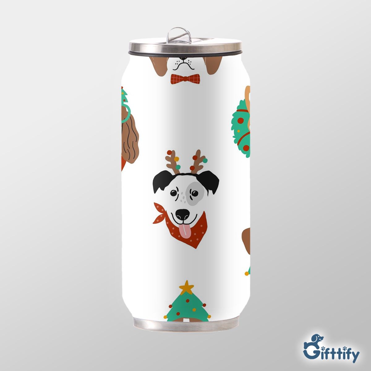 Funny Dogs With Christmas Clothing Seamless Pattern Can Thermos Cup