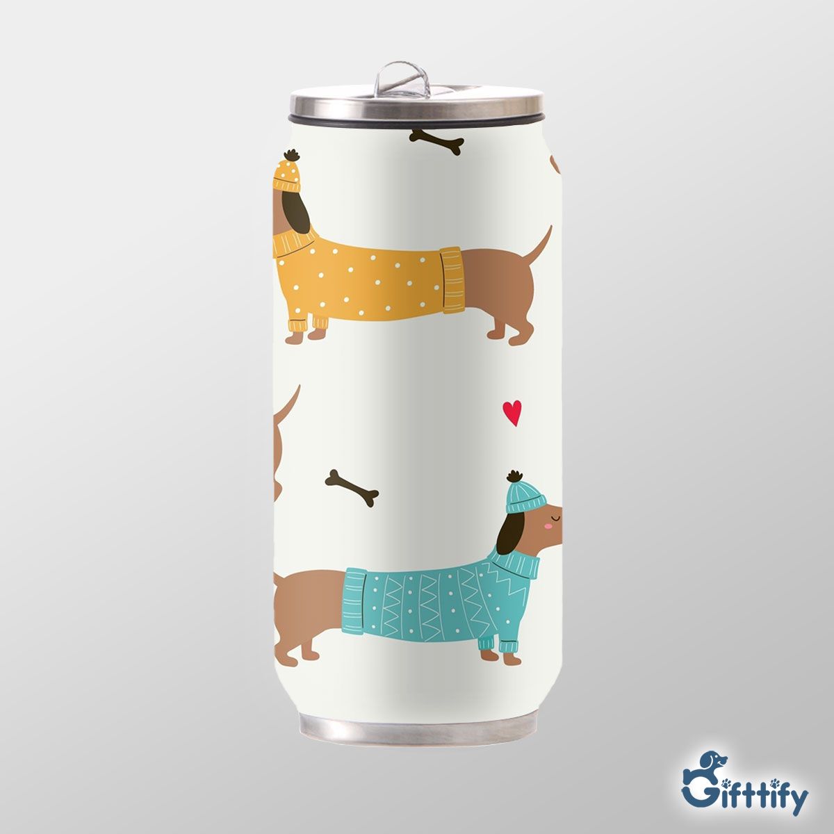 Lovely Dachshund Christmas With Bone And Heart Can Thermos Cup