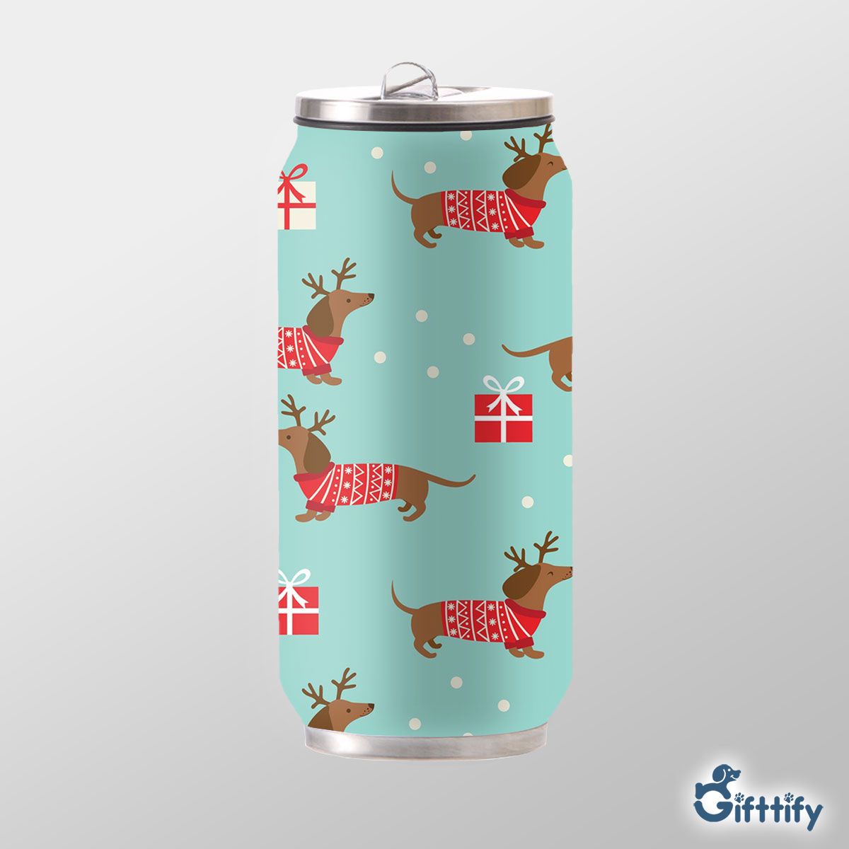 Lovely Dachshund Christmas With Santa Gift And Snow Can Thermos Cup