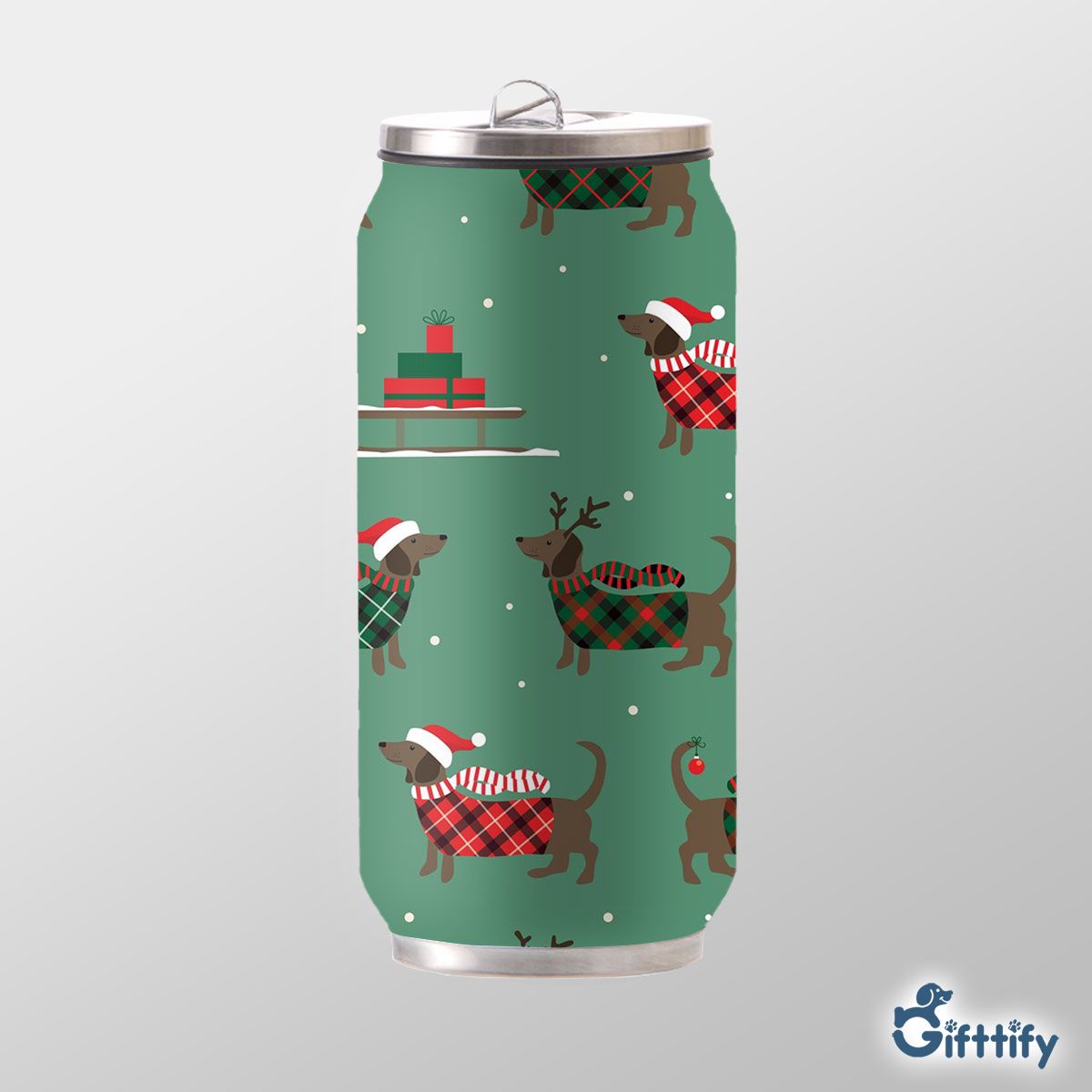 Lovely Dachshund Christmas With Santa Hat And Gifts Can Thermos Cup