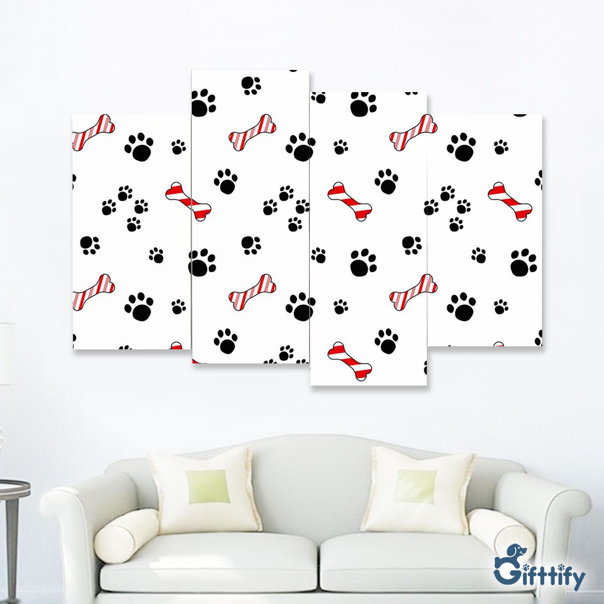 Merry Christmas With Bone And Dog Paw Four-Piece Framed Mural