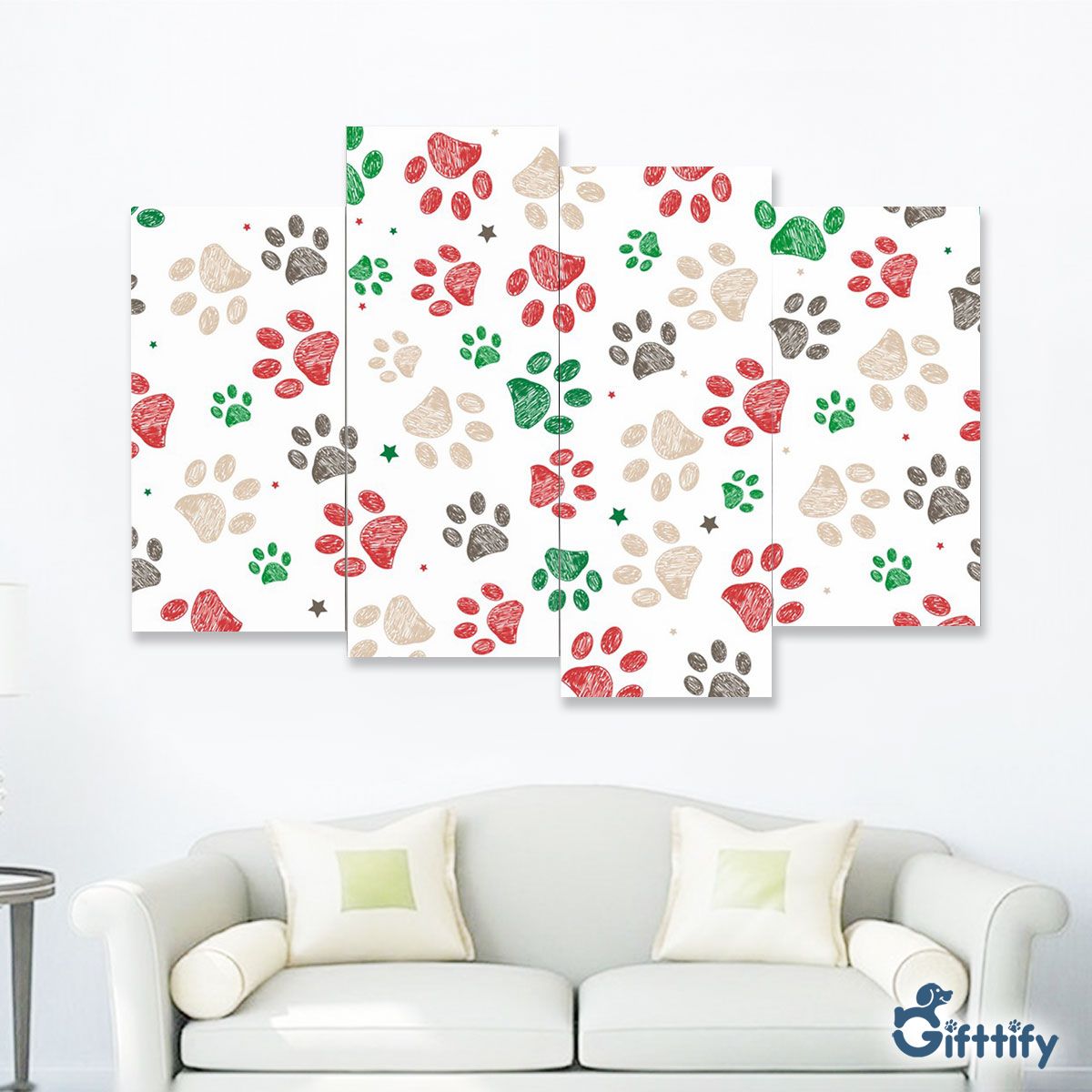 Merry Christmas With Full Colors Dog Paw Four-Piece Framed Mural