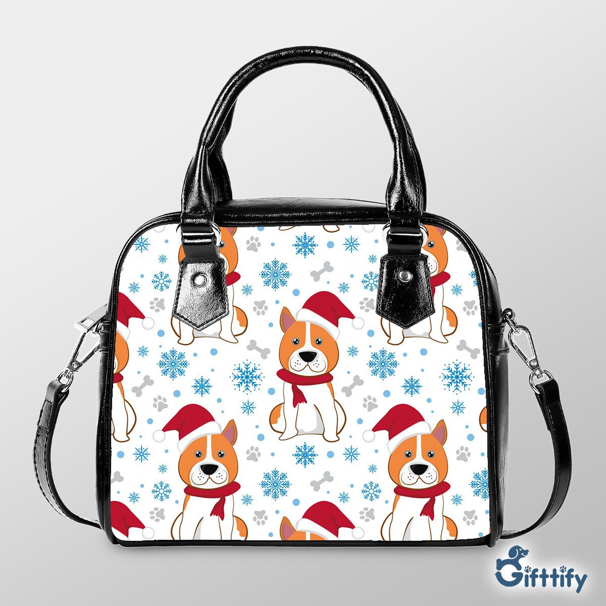 Cute Corgi Christmas In Santa Clothing And Snow Shoulder Strap Handbag