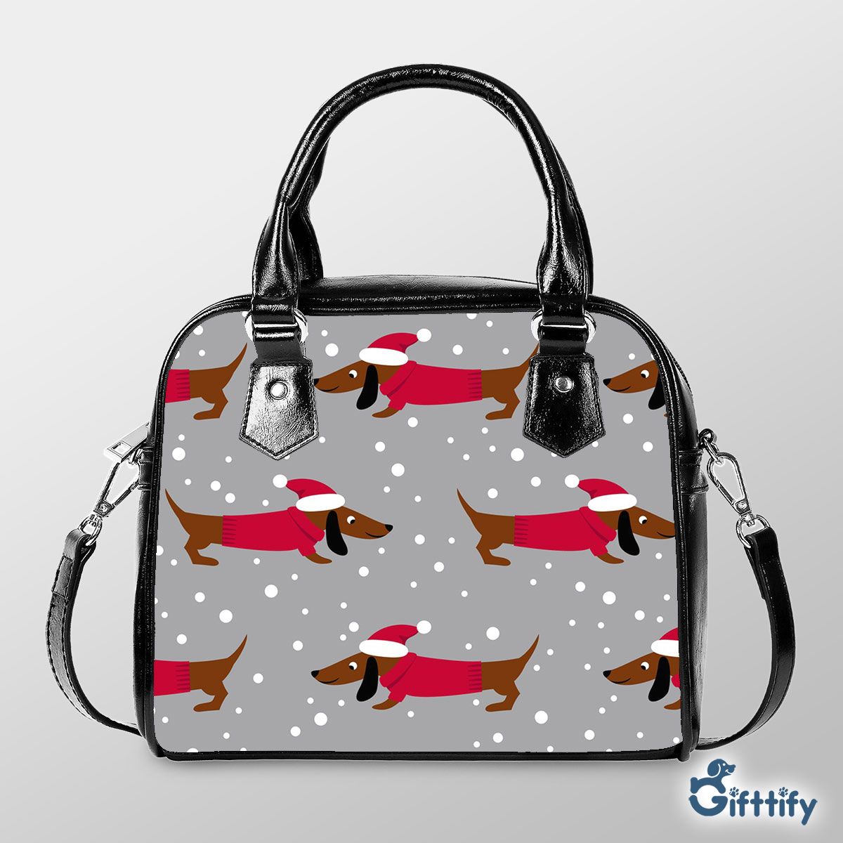 Dachshund Christmas In Santa Clothing With Snow Shoulder Strap Handbag