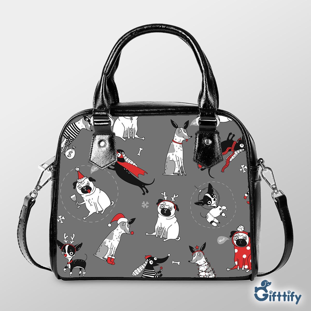 Funny Dogs With Christmas Clothing And Snow Shoulder Strap Handbag