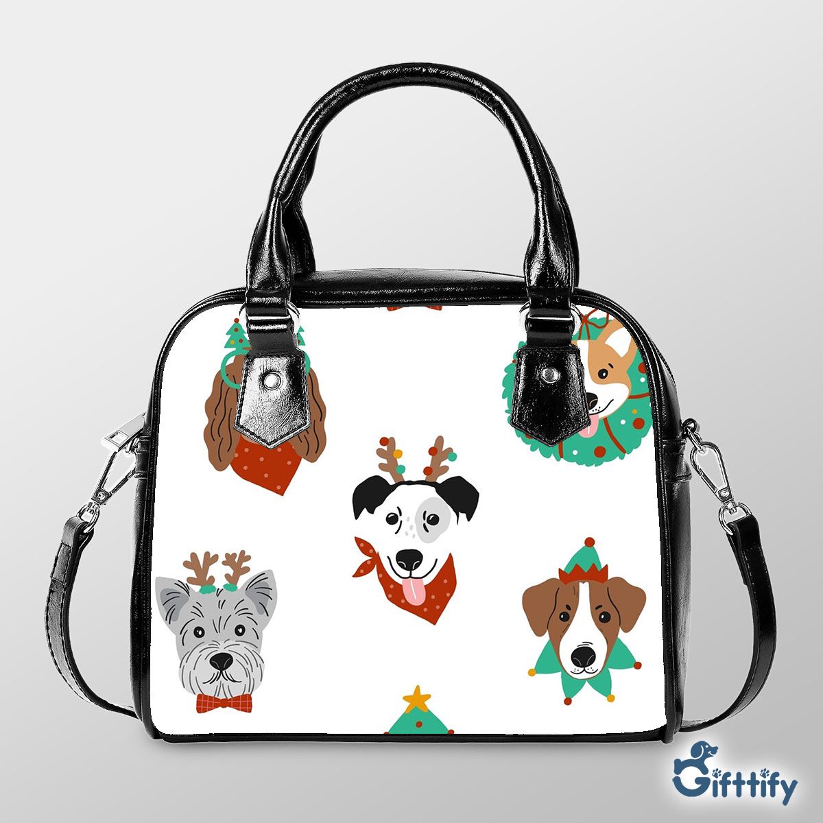 Funny Dogs With Christmas Clothing Seamless Pattern Shoulder Strap Handbag