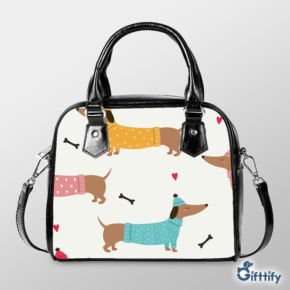 Lovely Dachshund Christmas With Bone And Heart Shoulder Strap Handbag