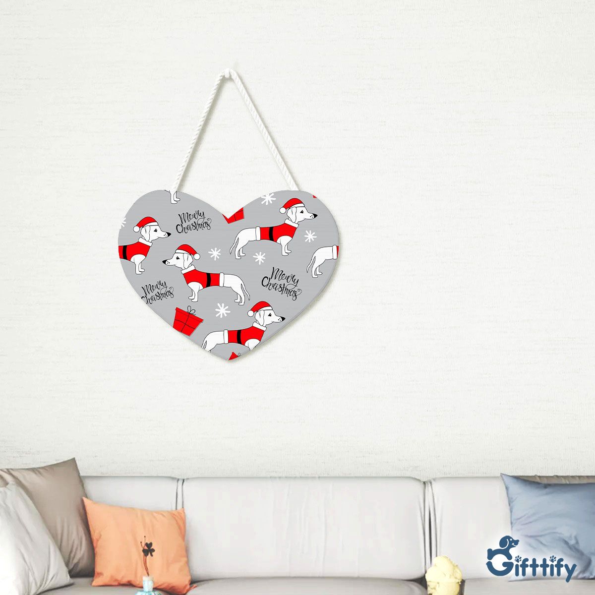 Cute Dachshund Christmas In Santa Clothing And Santa Gift Heart-Shaped Tablet