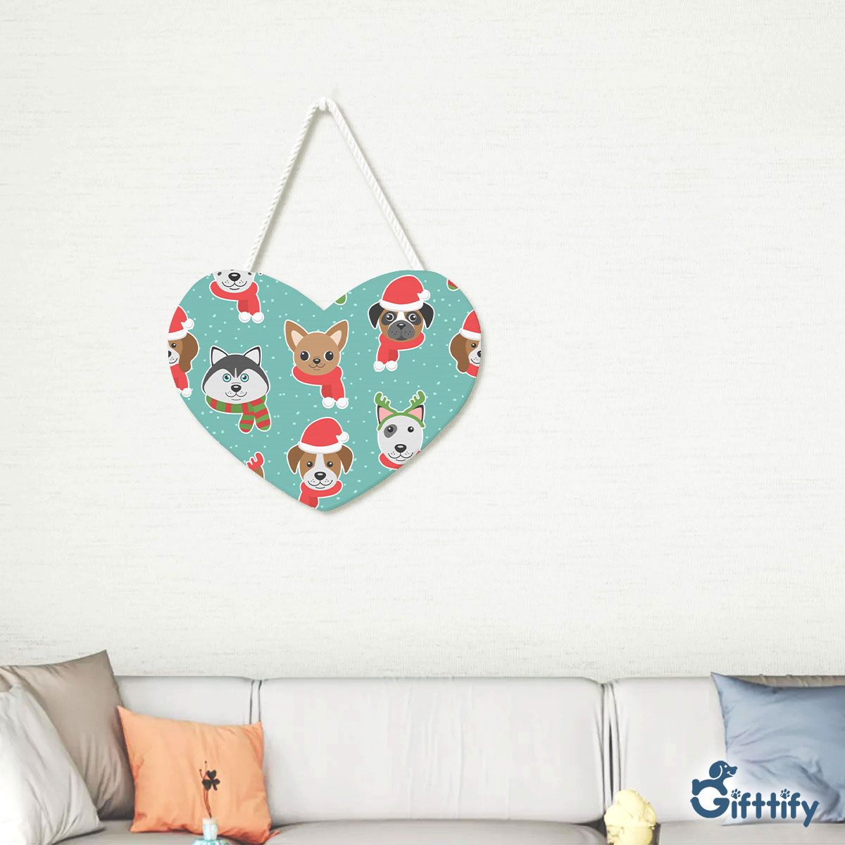 Cute Dog Christmas In Santa Clothing And Snow Heart-Shaped Tablet