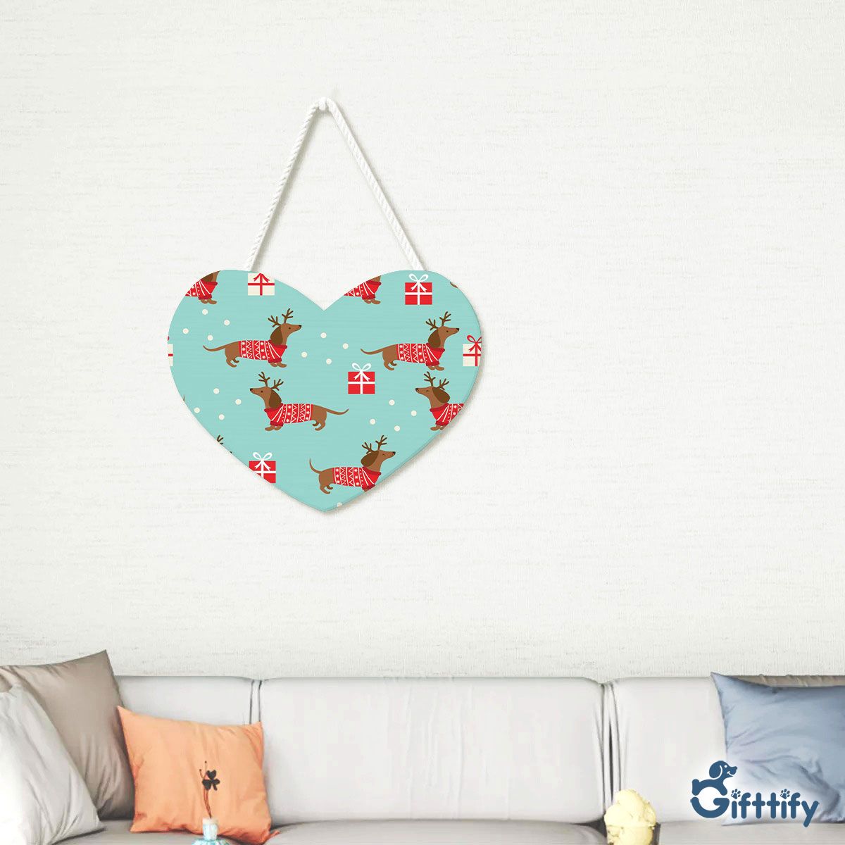 Lovely Dachshund Christmas With Santa Gift And Snow Heart-Shaped Tablet