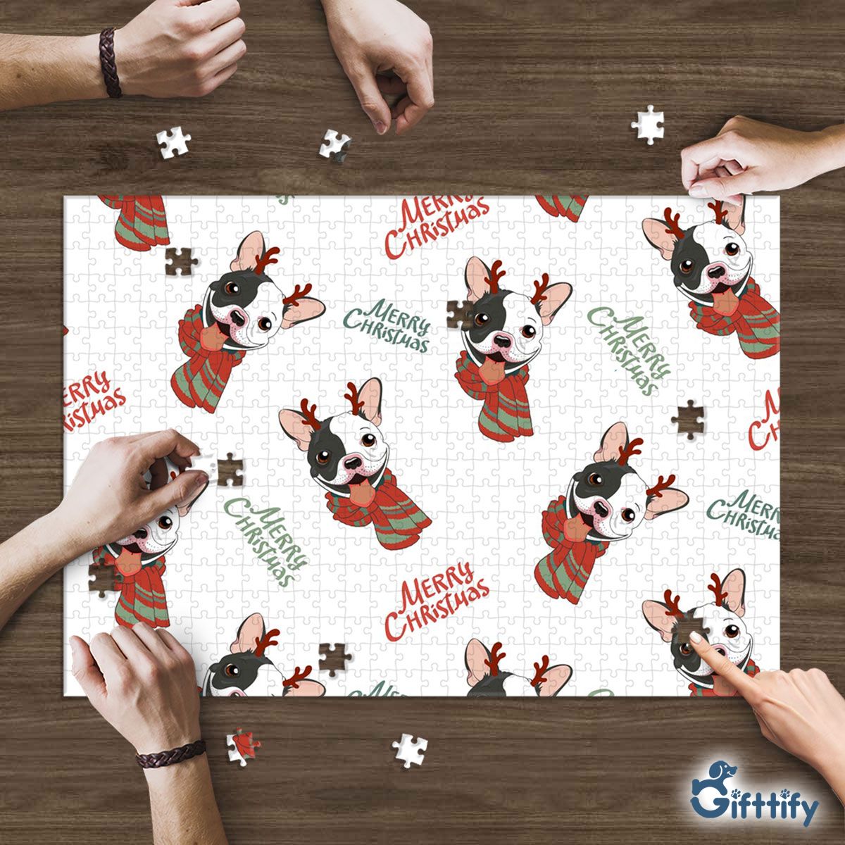 Cute Bull Dog Christmas With Santa Clothing Puzzle