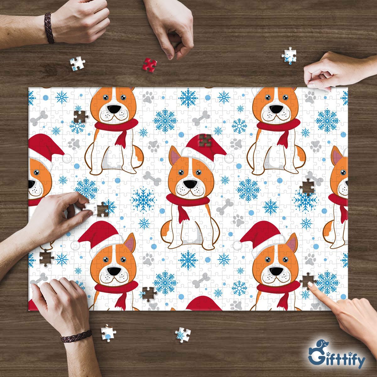 Cute Corgi Christmas In Santa Clothing And Snow Puzzle