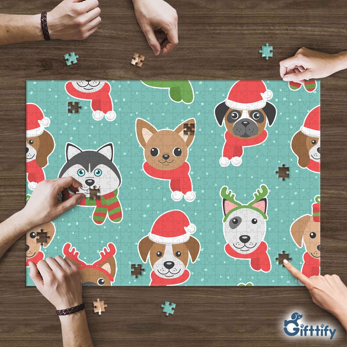 Cute Dog Christmas In Santa Clothing And Snow Puzzle