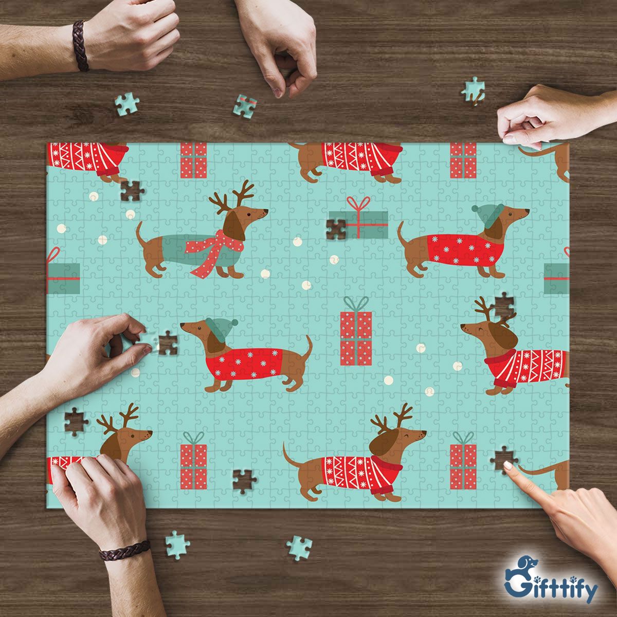 Funny Dachshund With Christmas Clothing And Santa Gifts Puzzle