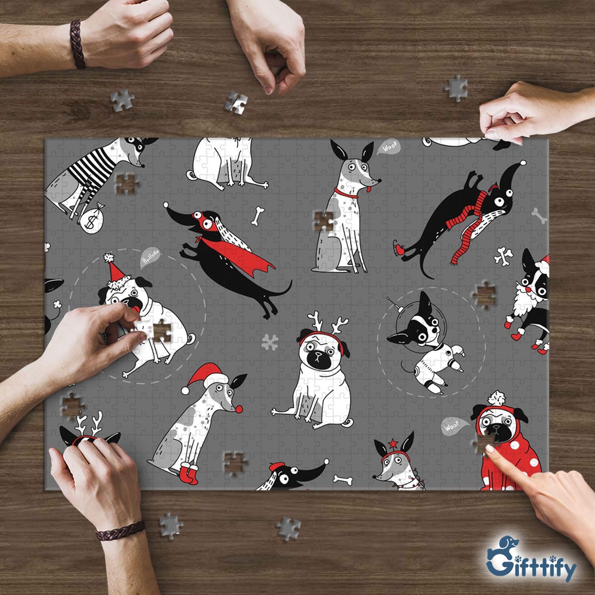 Funny Dogs With Christmas Clothing And Snow Puzzle