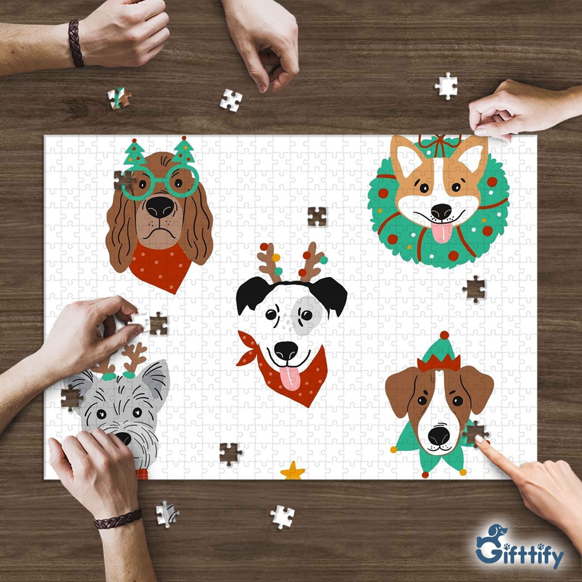 Funny Dogs With Christmas Clothing Seamless Pattern Puzzle