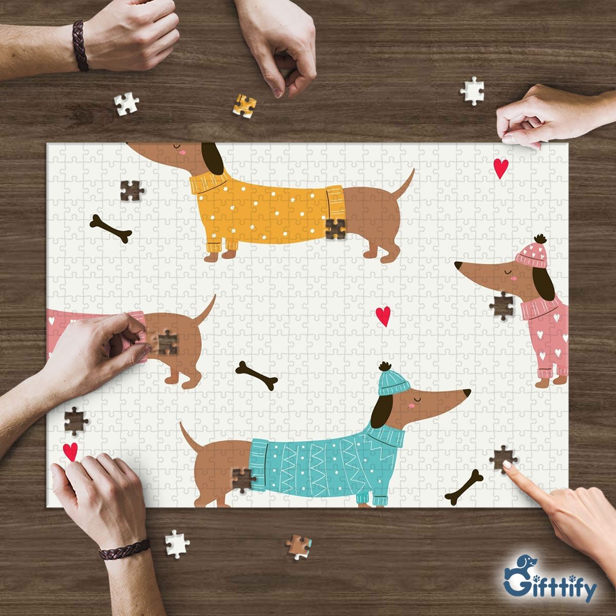 Lovely Dachshund Christmas With Bone And Heart Puzzle