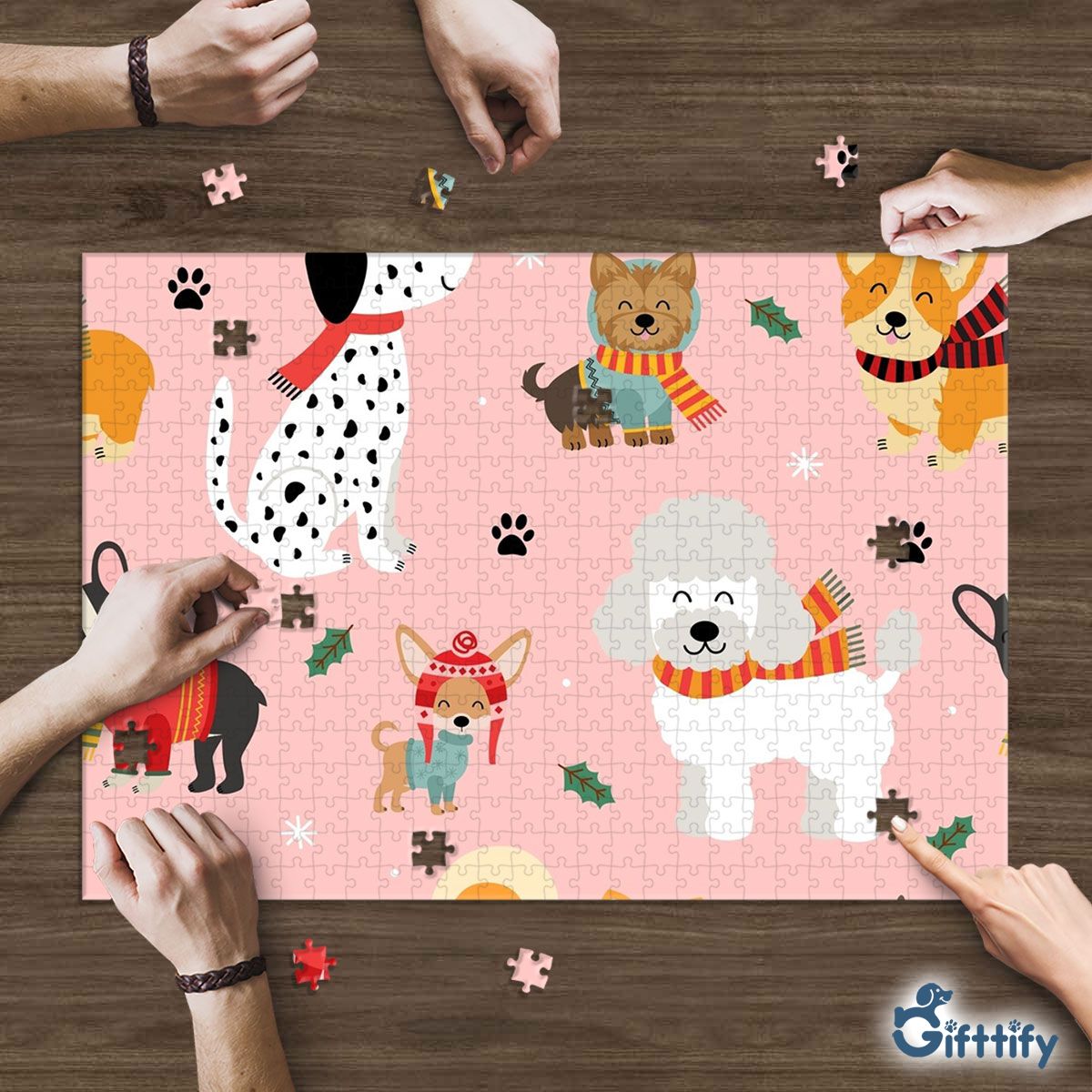 Lovely Dogs Christmas With Dog Paw And Snow Puzzle