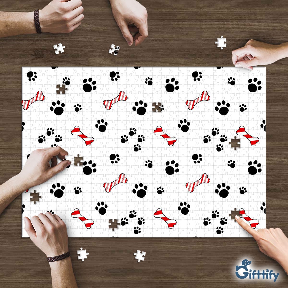 Merry Christmas With Bone And Dog Paw Puzzle