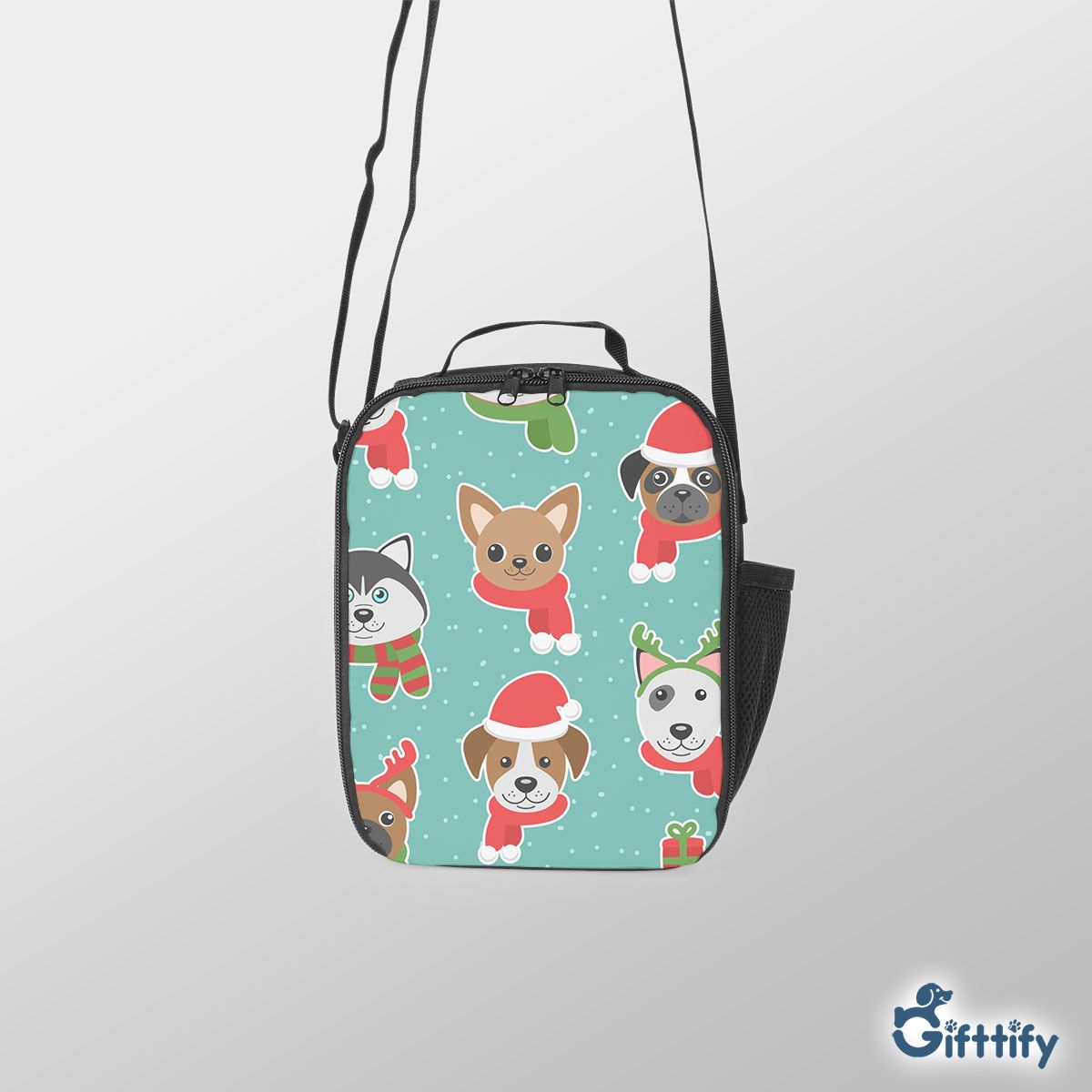 Cute Dog Christmas In Santa Clothing And Snow Lunch Box Bag