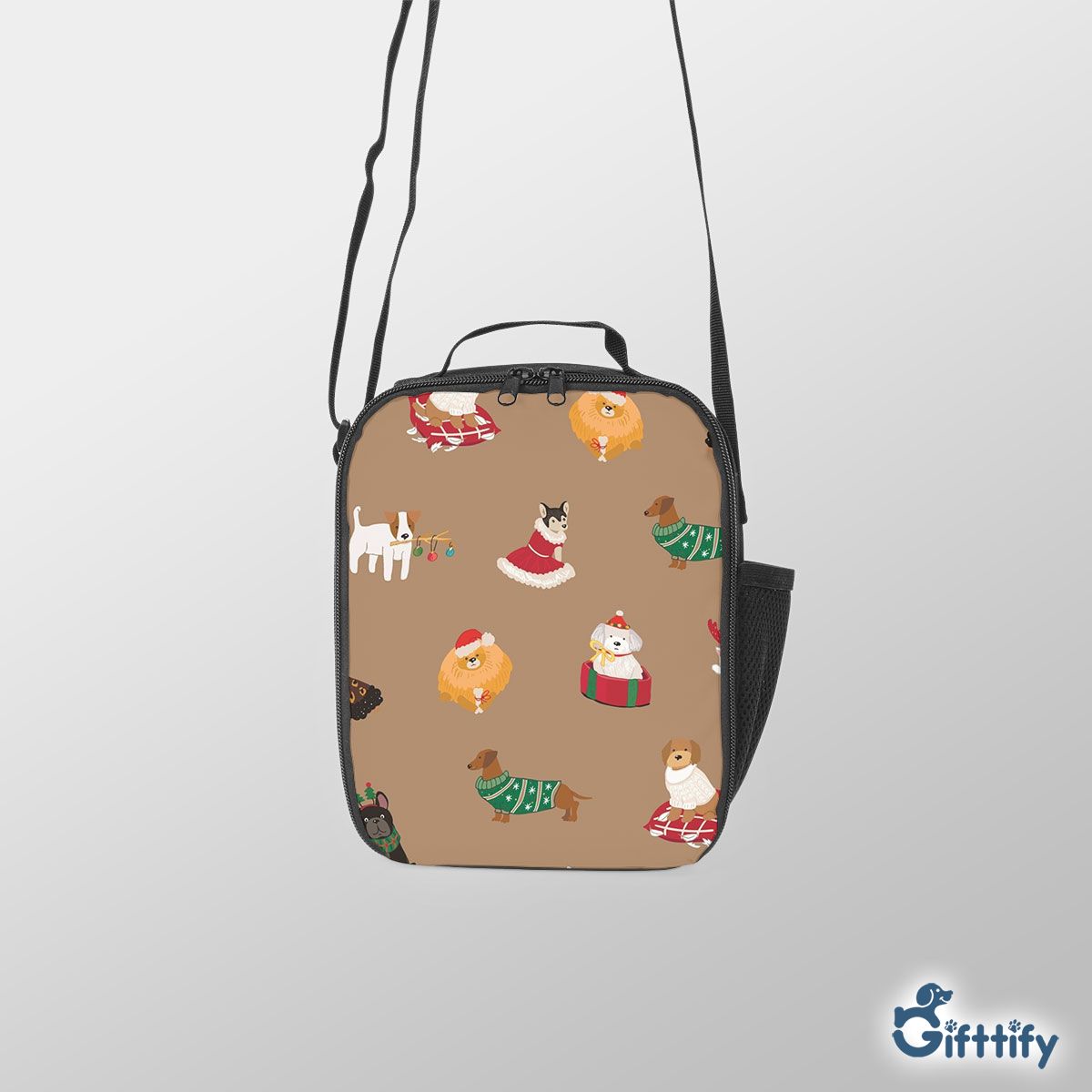 Cute Dog In Christmas Clothing Lunch Box Bag