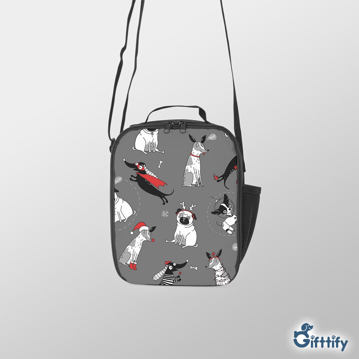 Funny Dogs With Christmas Clothing And Snow Lunch Box Bag