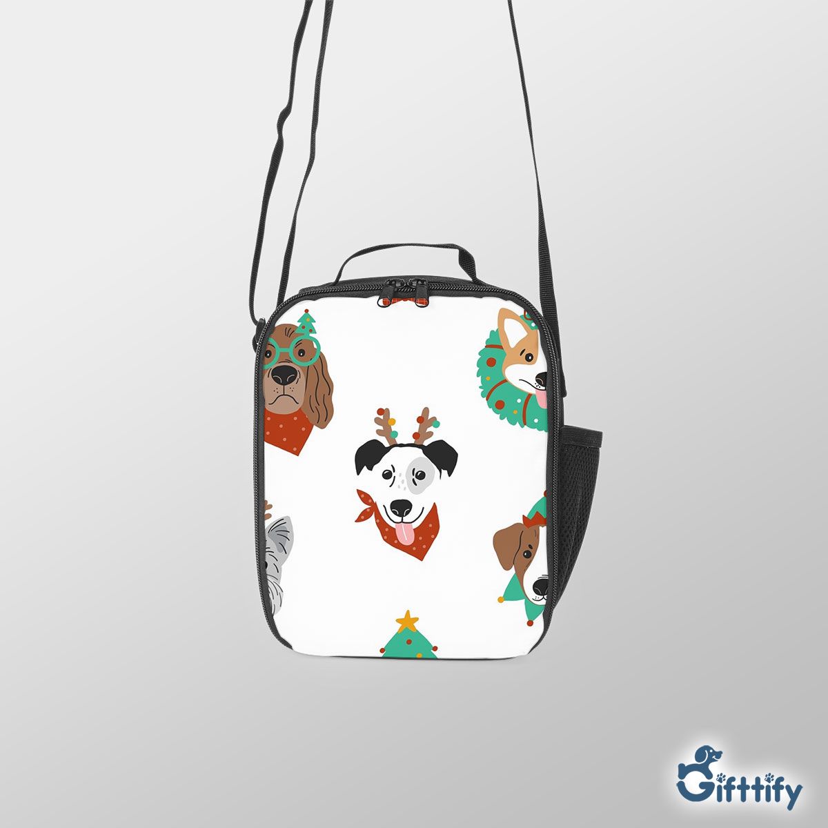 Funny Dogs With Christmas Clothing Seamless Pattern Lunch Box Bag