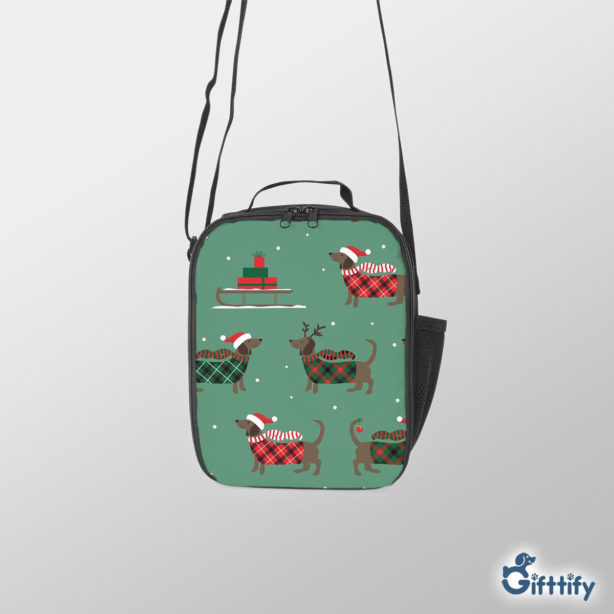 Lovely Dachshund Christmas With Santa Hat And Gifts Lunch Box Bag