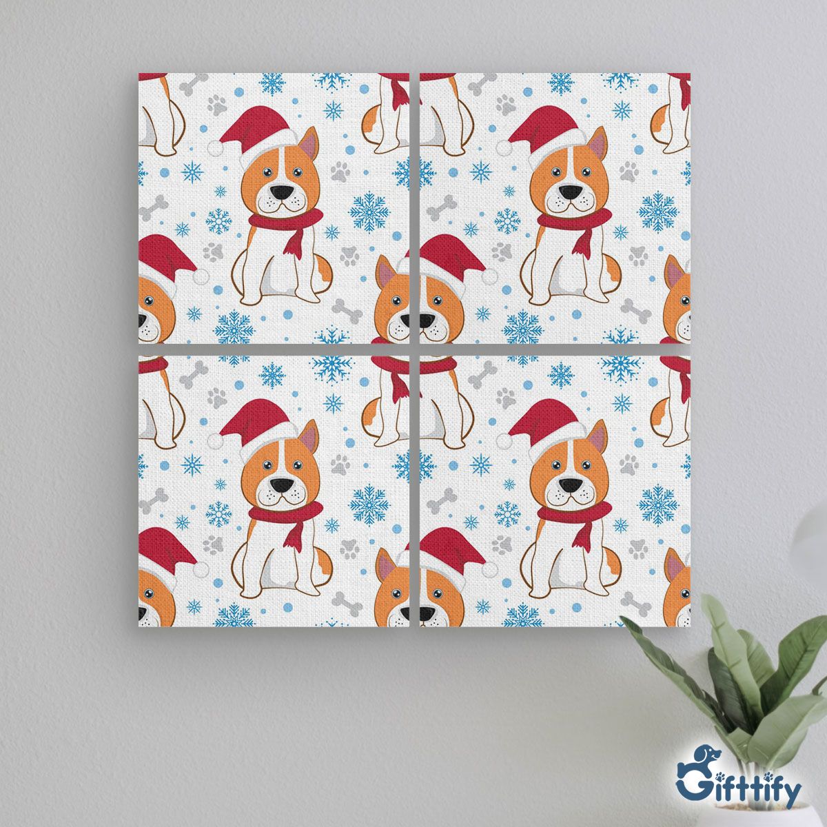 Cute Corgi Christmas In Santa Clothing And Snow Mural With Frame