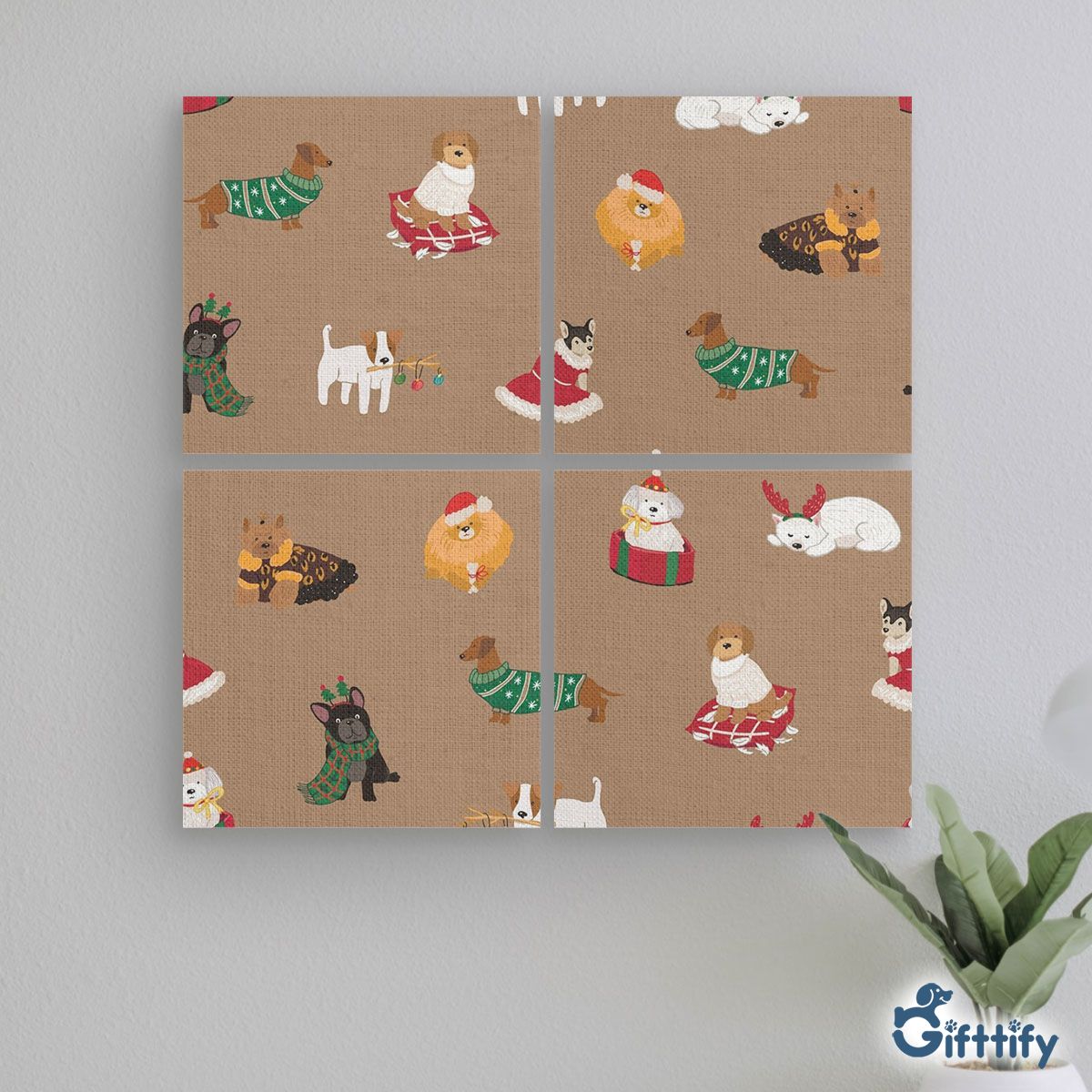 Cute Dog In Christmas Clothing Mural With Frame