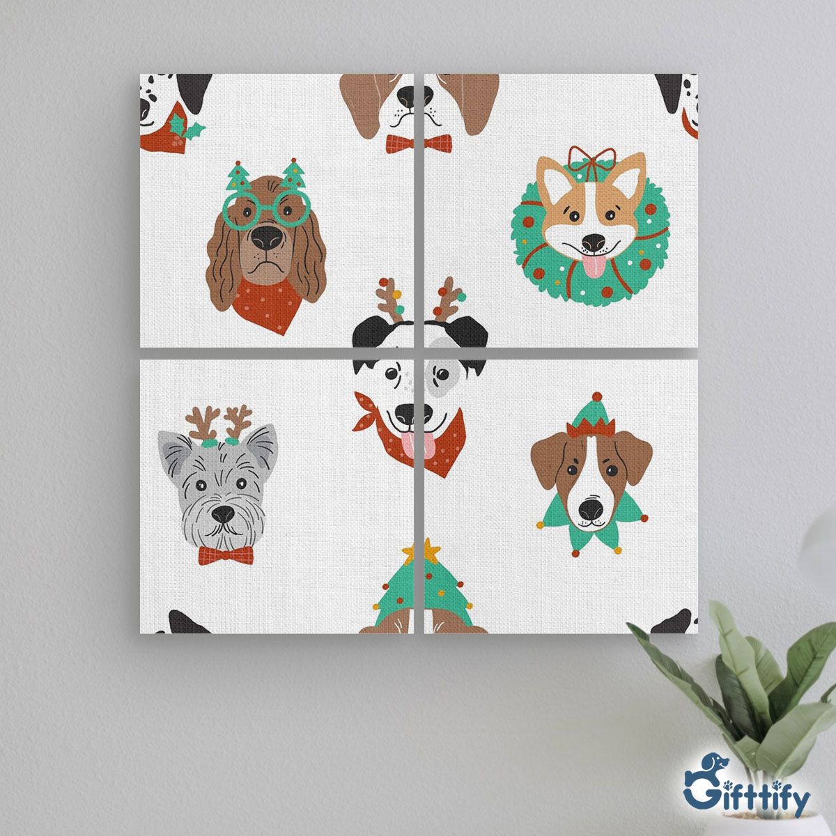 Funny Dogs With Christmas Clothing Seamless Pattern Mural With Frame