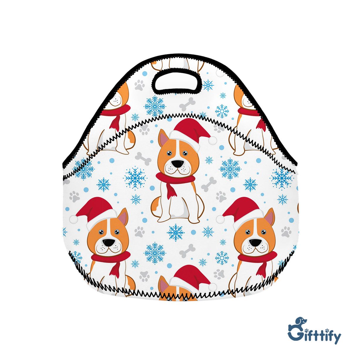 Cute Corgi Christmas In Santa Clothing And Snow Neoprene Lunch Bags