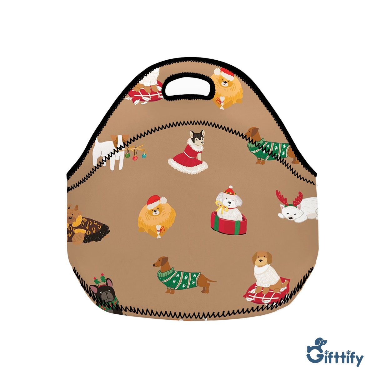 Cute Dog In Christmas Clothing Neoprene Lunch Bags