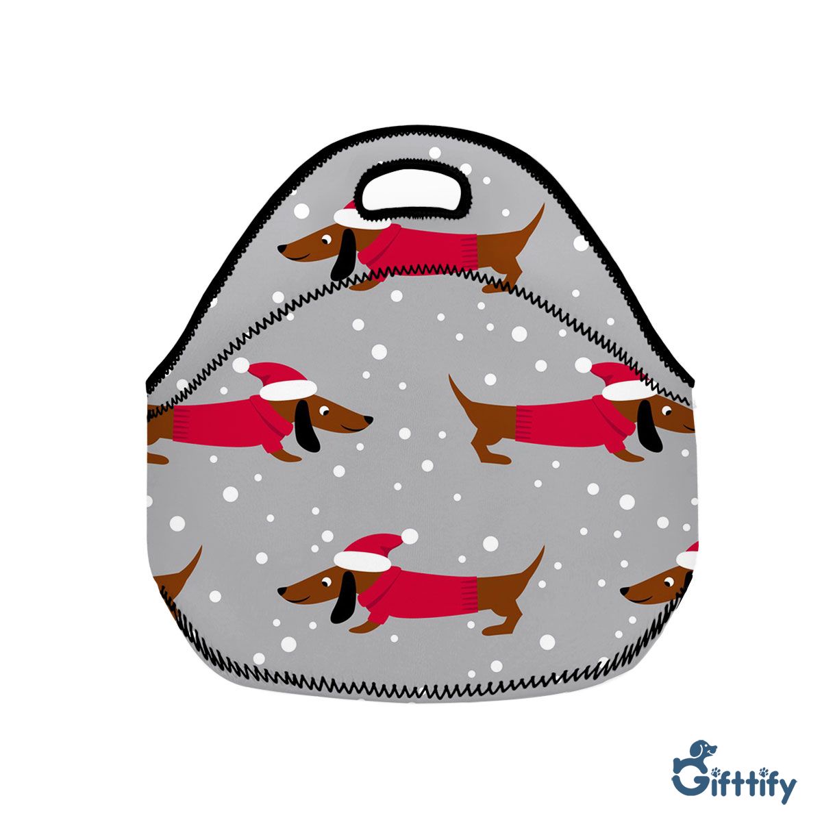 Dachshund Christmas In Santa Clothing With Snow Neoprene Lunch Bags