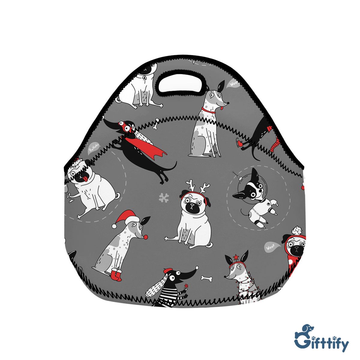 Funny Dogs With Christmas Clothing And Snow Neoprene Lunch Bags