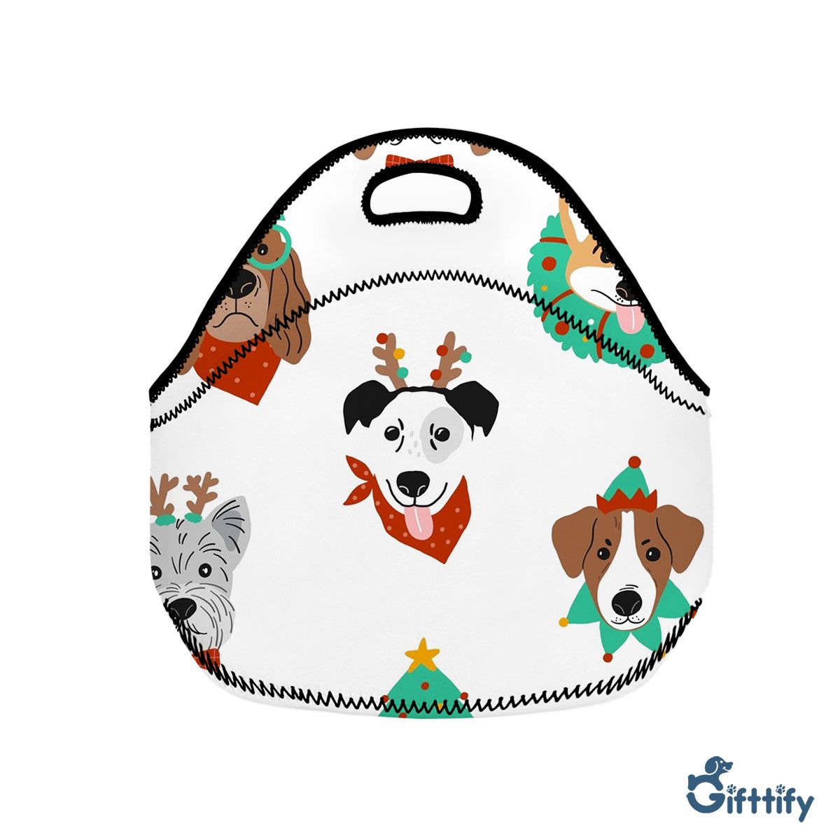 Funny Dogs With Christmas Clothing Seamless Pattern Neoprene Lunch Bags