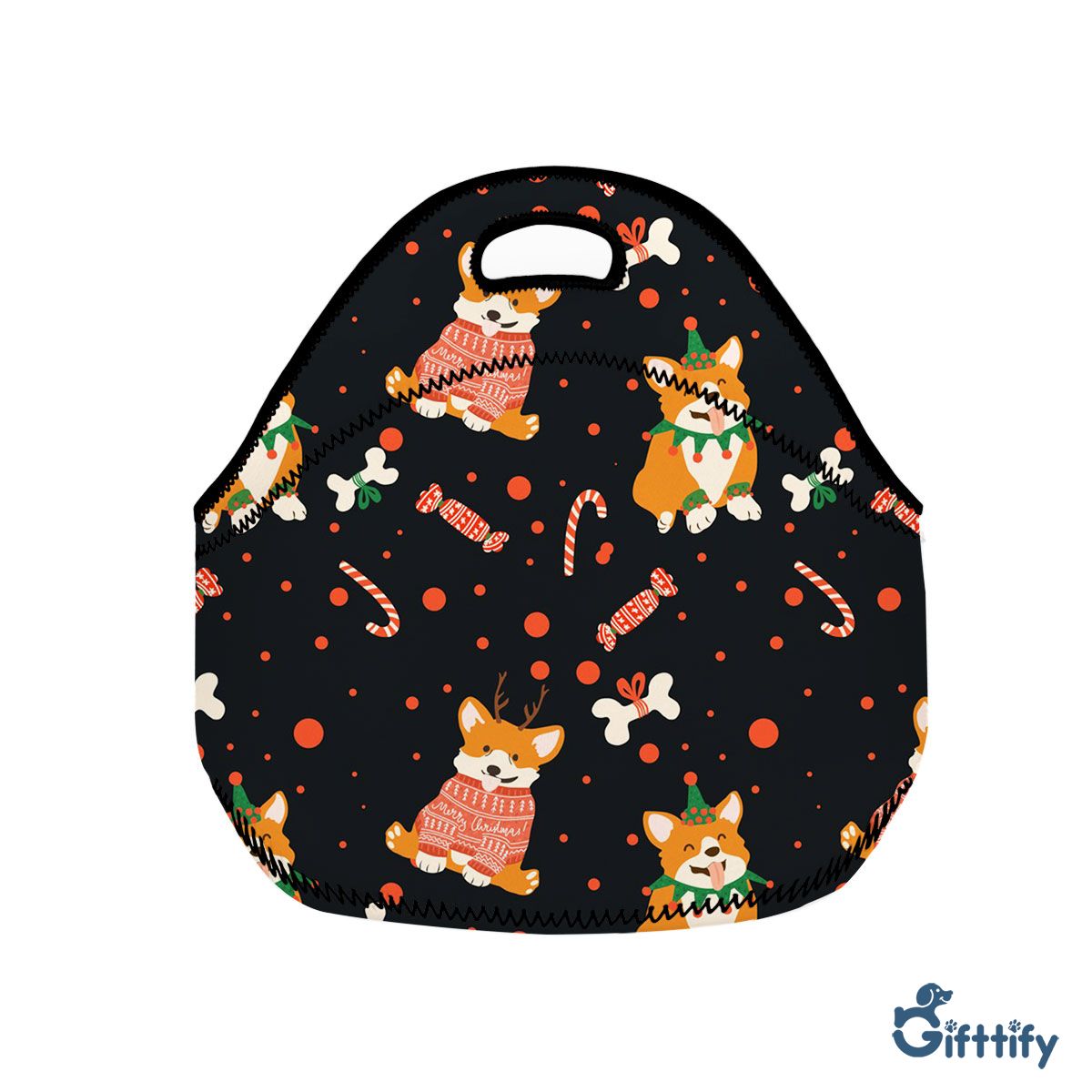 Lovely Corgi Christmas With Candy Cane And Bone Neoprene Lunch Bags