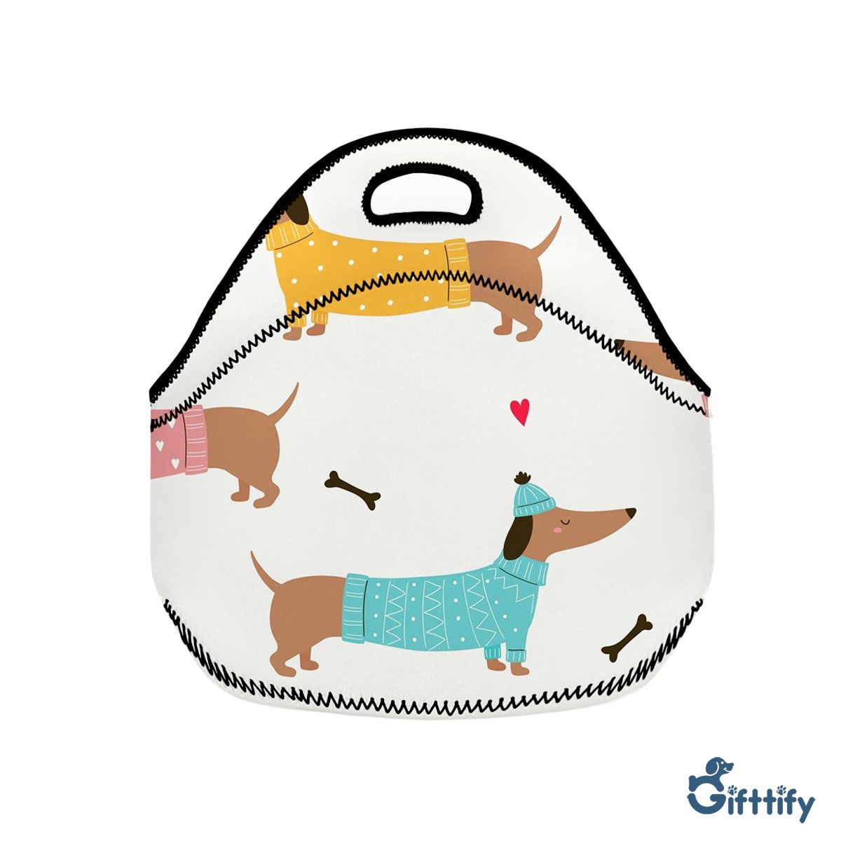 Lovely Dachshund Christmas With Bone And Heart Neoprene Lunch Bags