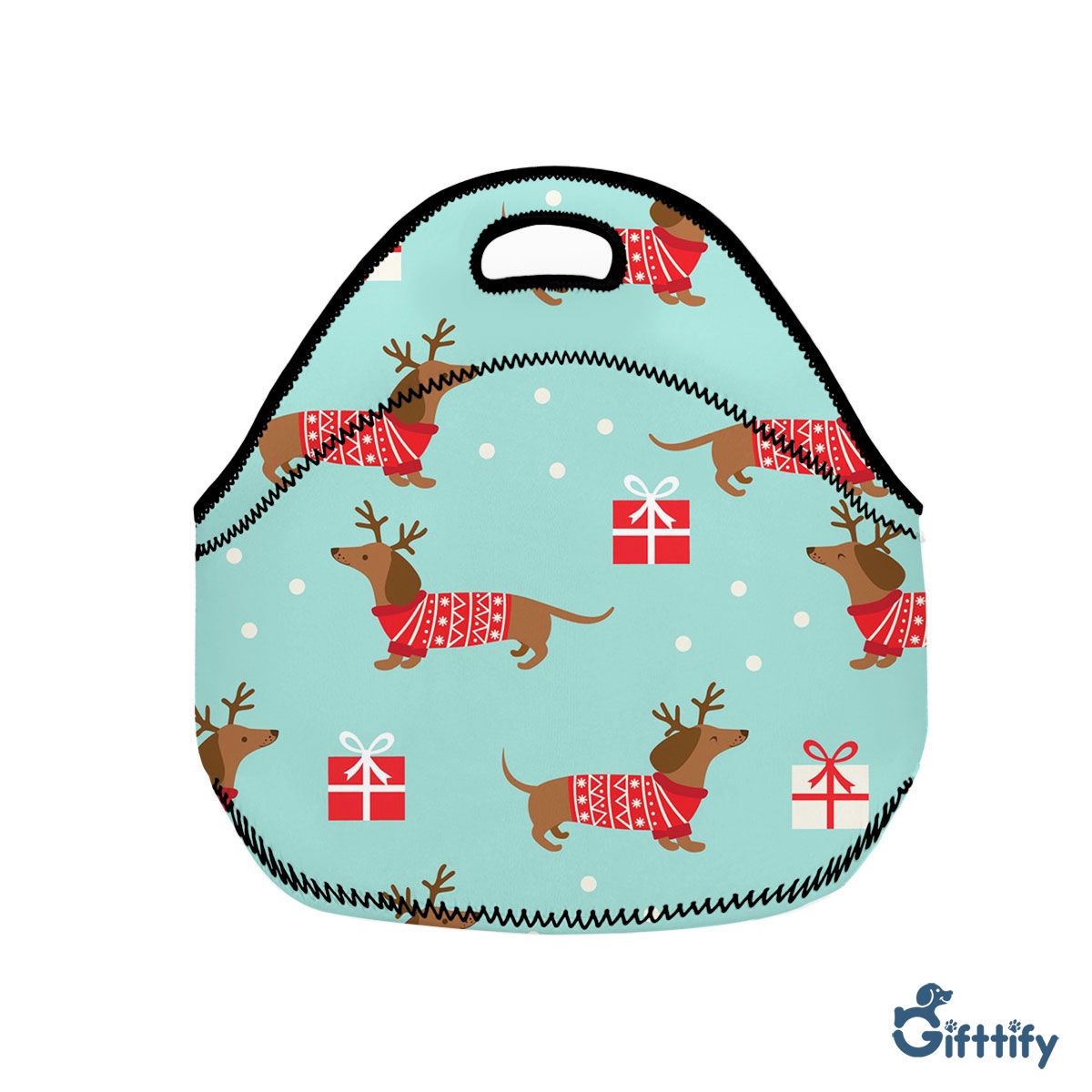 Lovely Dachshund Christmas With Santa Gift And Snow Neoprene Lunch Bags