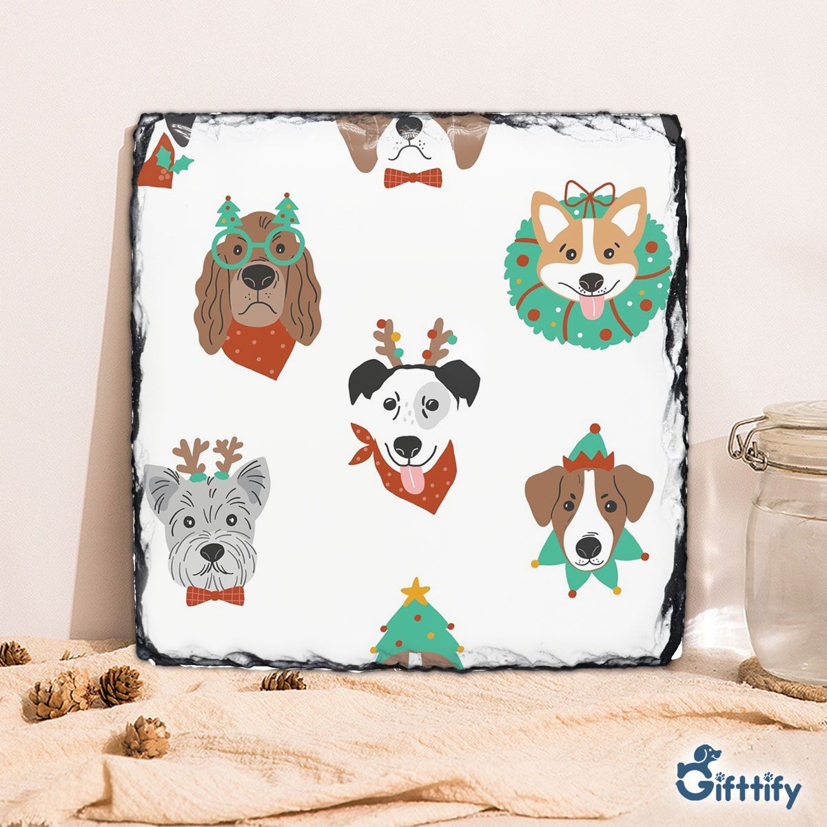 Funny Dogs With Christmas Clothing Seamless Pattern Square Lithograph