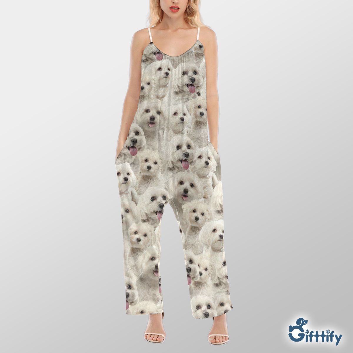 Maltese A Punch Of Lovely Dogs Cami Jumpsuit