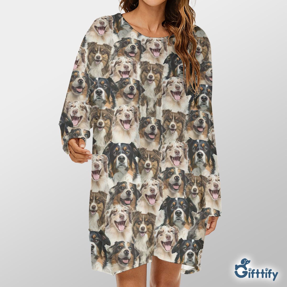 Blank Aust A Punch Of Lovely Dogs Loose Crew Neck Dress